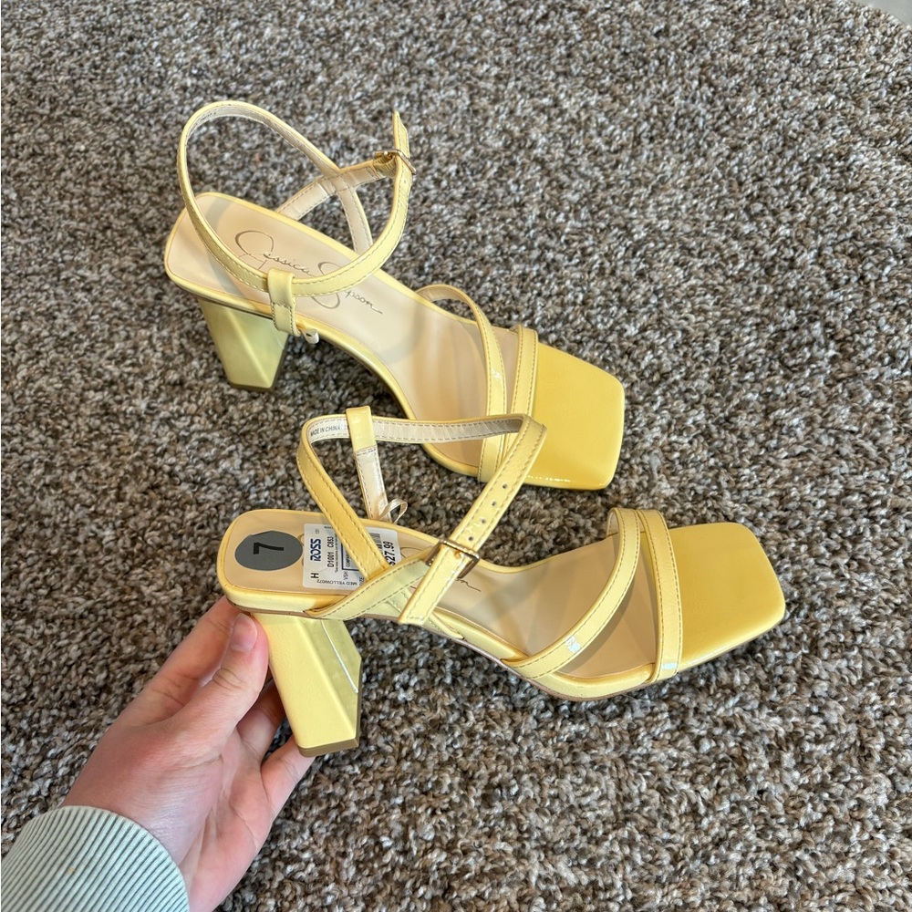 Jessica Simpson Yellow Strappy Block Heel Sandals